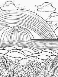 Rainbow Coloring Page - Rainbow theme with seasonal elements.  easy,simple,minimal,coloring pages,black and white outline