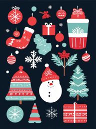 Winter Traditions clipart - Illustration of winter holiday traditions, ,vector color clipart,minimal