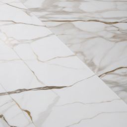 Porcelain tiles mimicking Calacatta marble with a sleek appearance top view, product photoshoot realistic background, hyper detail, high resolution