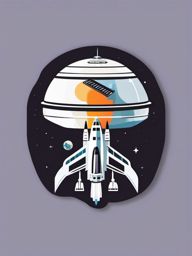 Spaceship Docking Sticker - Spaceship docking with a space station, ,vector color sticker art,minimal