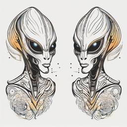 Alien Tattoo Matching - Symbolize connection with matching alien tattoos, a shared cosmic bond.  simple color tattoo,vector style,white background