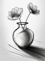 drawing of a flower in a vase  minimal rough sketch scribbles,doodles,black and white