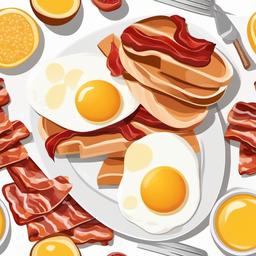 Breakfast clipart - Eggs and bacon on a plate.  vector style illustration, white background