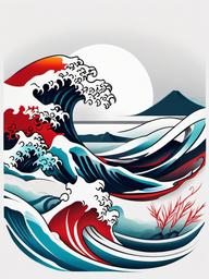 japanese traditional wave tattoo  simple color tattoo,white background,minimal