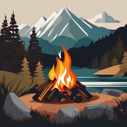 Campfire clipart - Cozy campfire in the mountain wilderness, ,vector color clipart,minimal