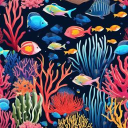 Coral Reef Sticker - A vibrant coral reef teeming with marine life, ,vector color sticker art,minimal