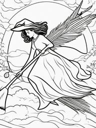 Broomstick Coloring Pages - Classic Witch's Flying Broom  minimal black outline printable sheet, coloring page