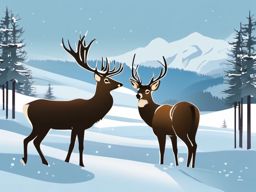 Winter Wildlife clipart - Wildlife in a snowy setting, ,vector color clipart,minimal