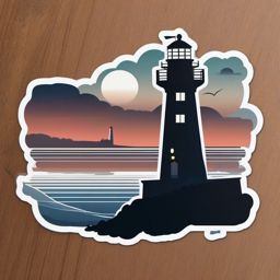 Foggy lighthouse at dusk sticker- Maritime beacon, , sticker vector art, minimalist design