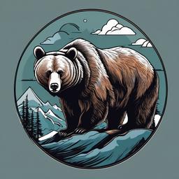 bear with mountain tattoo  simple vector color tattoo