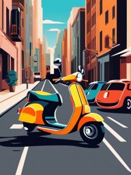 Scooter Clipart - A scooter navigating city streets.  transport, color vector clipart, minimal style