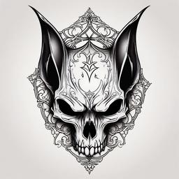 Bat Skull Tattoo-Dark and gothic tattoo design featuring a combination of bat and skull motifs.  simple color tattoo,white background
