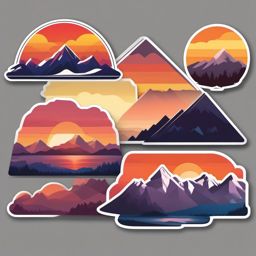 Sunset over snowy peaks sticker- Majestic and serene, , sticker vector art, minimalist design