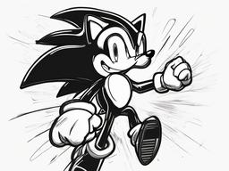 drawing of Sonic with a burst of energy  minimal rough sketch scribbles,doodles,black and white