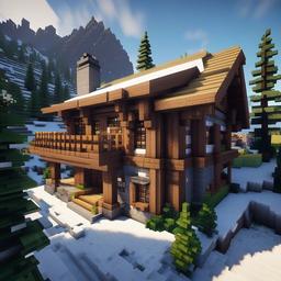 timber-framed lodge in a snowy mountain range - minecraft house design ideas minecraft block style 