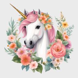 Unicorn clipart - unicorn with flowers in its mane  