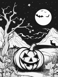 pumpkin coloring pages - a carved pumpkin shines with a spooky face on halloween night. 