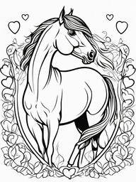 Horse with a Heart Coloring Pages - Loving Horse Surrounded by Hearts  minimal black outline printable sheet, coloring page