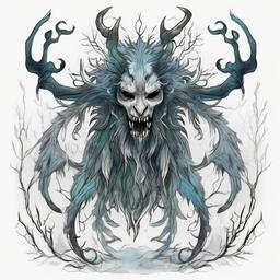 windigo folklore creature   ,tattoo design, white background