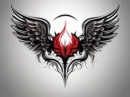 Angel and Devil Wing Tattoo-Choosing a symbol of cosmic balance with an angel and devil wing tattoo, expressing the eternal dance of light and dark, good and evil.  simple vector color tattoo
