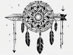 Arrow Dream Catcher Tattoo - Tattoo combining a dream catcher with arrow motifs.  simple vector tattoo,minimalist,white background