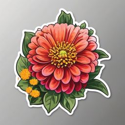 Zinnia Sticker - Add a burst of color and playfulness with the vibrant and whimsical zinnia sticker, , sticker vector art, minimalist design