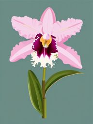 Cattleya Orchid Clip Art - A stunning cattleya orchid blossom,  color vector clipart, minimal style