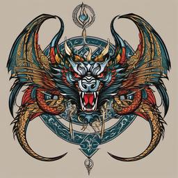 gemini dragon tattoo  simple vector color tattoo