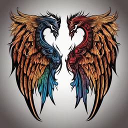 Angel and Demon Wing Tattoo-Capturing the cosmic struggle with an angel and demon wing tattoo, symbolizing the eternal dance of celestial forces and opposing energies.  simple vector color tattoo