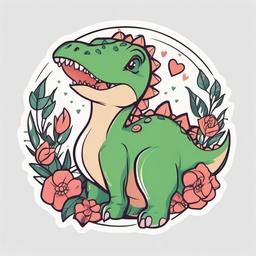 Girly Dinosaur Tattoo - Showcase charm and femininity with a girly and delightful dinosaur-themed tattoo.  simple vector color tattoo,minimal,white background