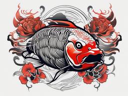 koi fish and oni mask tattoo  simple color tattoo,white background,minimal