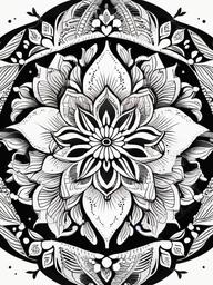 Mandala Flower Tattoo - Tattoo featuring a mandala design combined with floral elements.  simple color tattoo,minimalist,white background
