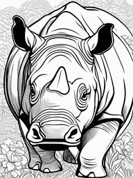 Rhino Coloring Pages - Thick Skinned Horned Mammal  black outline printable coloring page