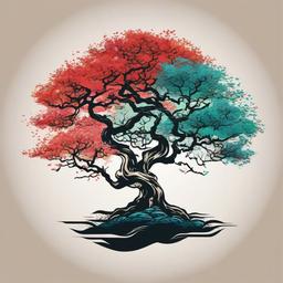 japanese tattoo tree  simple vector color tattoo