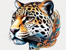 Jaguar tattoo, Fierce jaguar tattoo, symbol of power and grace. , tattoo color art, clean white background