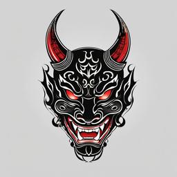 hannya mask black tattoo  simple color tattoo,white background,minimal