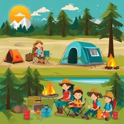 Camping clipart - family camping trip  vector clipart