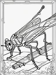 Bug Coloring Pages - Grasshopper playing a musical instrument  simple coloring pages