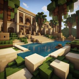 desert oasis with palm trees and a luxurious palace - minecraft house design ideas minecraft block style