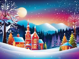 Christmas Background - Festive Decorations and Snowy Landscape wallpaper splash art, vibrant colors, intricate patterns