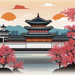 Seoul clipart - Gyeongbokgung Palace and Seoul skyline, ,color clipart vector style