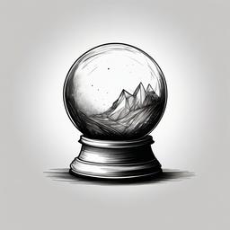 drawing of a crystal ball surrounded by light  minimal rough sketch scribbles,doodles,black and white