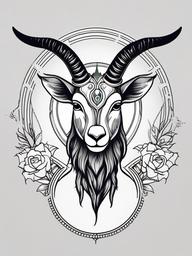 Capricorn Goat Head Tattoo - A zodiac-inspired tattoo featuring the head of a goat for Capricorn individuals.  simple color tattoo design,white background