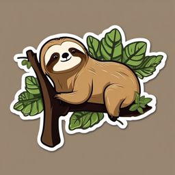 Sloth on Branch Sticker - A content sloth hanging from a tree. ,vector color sticker art,minimal