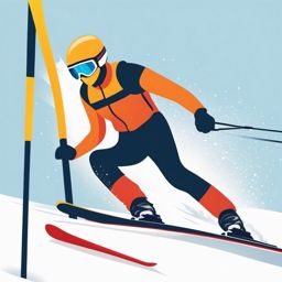 Snow Skiing Slalom Gate Clipart - A skier navigating slalom gates.  color vector clipart, minimal style