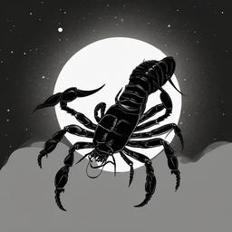 drawing of a scorpion with a moonlit background  minimal rough sketch scribbles,doodles,black and white