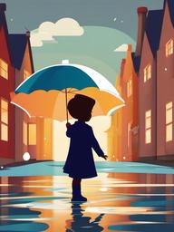 Umbrella clipart - child splashing in puddles with an umbrella  color,minimalist,vector clipart