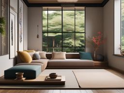 Japanese Zen Retreat - Create a serene and minimalistic Japanese-inspired living room. , living room decor ideas, multicoloured, photo realistic, hyper detail, high resolution,