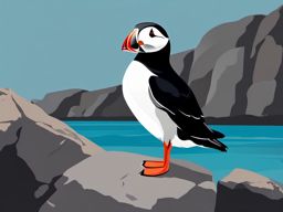 Cute Puffin on a Rocky Coast  clipart, simple