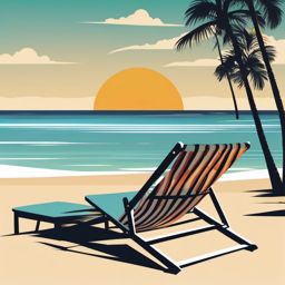 Beach Chair Clipart - A comfy beach chair overlooking a tranquil shoreline, perfect for relaxation.  color clipart, minimalist, vector art, 